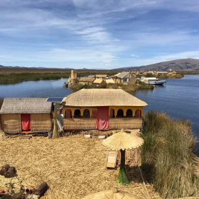 Floating Islands in lake titicaca puno peru