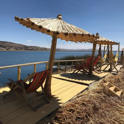 floating islands with totora in lake titicaca